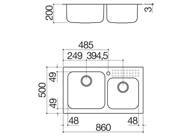 Fiche technique - Évier Select à encastrement de 86x50 2 cuves