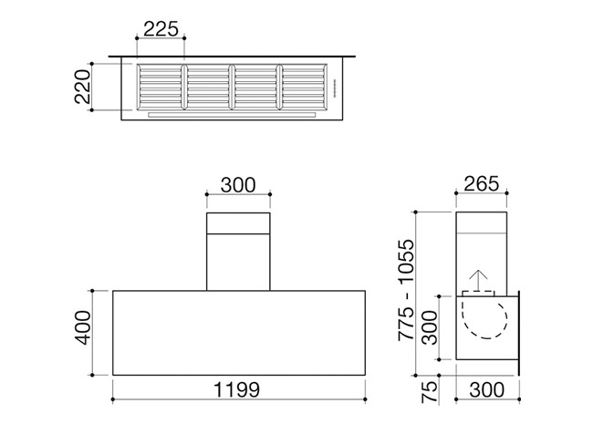 Scheda tecnica - Cappa City Glass parete modulo da 120