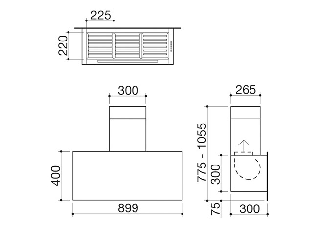 Scheda tecnica - Cappa City Glass parete modulo da 90