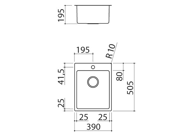 Ficha técnica - Fregadero B_Smart de encastre y enrasado de 39x50,5