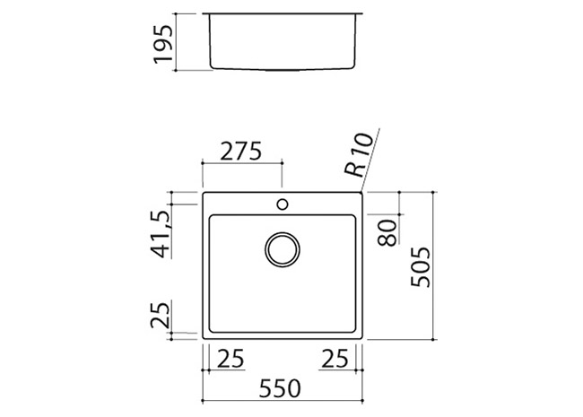 Ficha técnica - Fregadero B_Smart de encastre y enrasado de 55x50,5