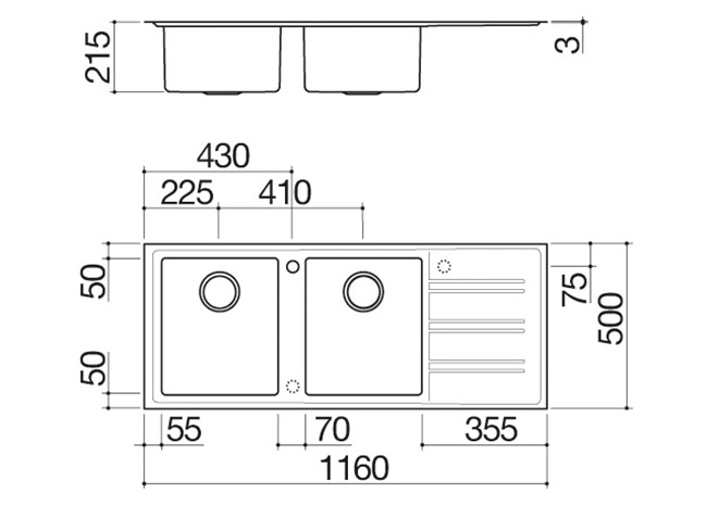 Technisches Datenblatt - Spülbecken Easy 116x50 Einbau 