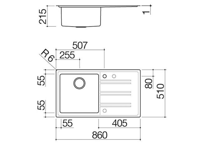 Ficha técnica - Fregadero Easy de encastre y enrasado de 86x51