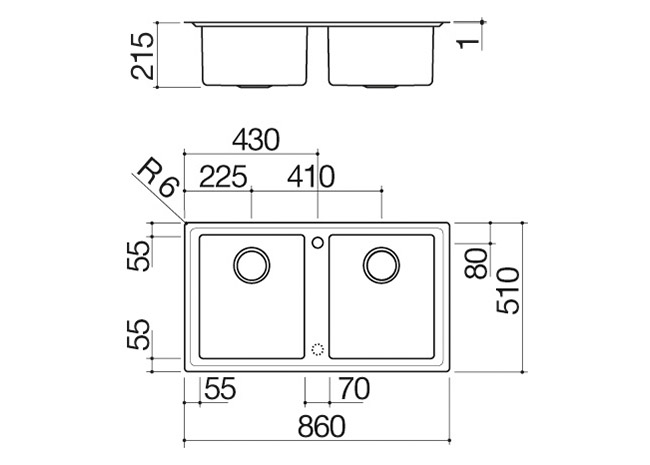 Technisches Datenblatt - Spülbecken Easy 86x51 Einbau und flächenbündig 