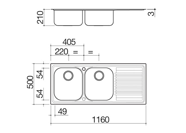 Ficha técnica - Fregadero B_Fast de encastre de 116x50