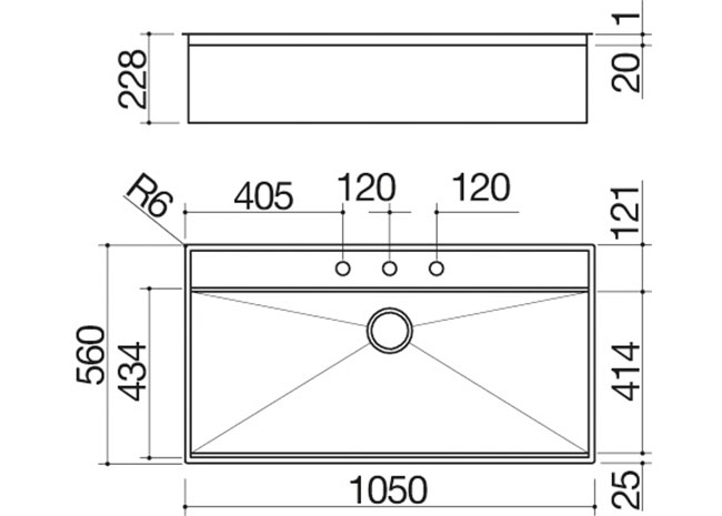 Ficha técnica - Fregadero Flexi de encastre y enrasado de 105x56
