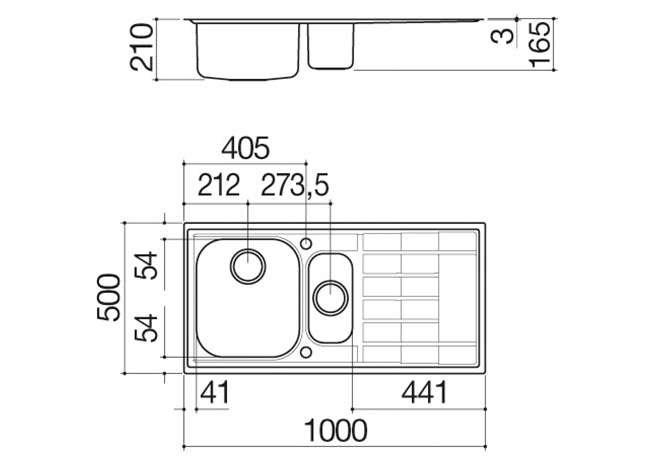 Technisches Datenblatt - Spülbecken B_Level 100x50 Einbau 
