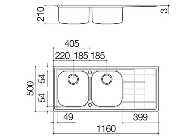 Technisches Datenblatt - Spülbecken B_Level 116x50 Einbau 