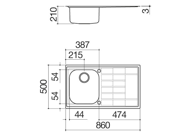 Technisches Datenblatt - Spülbecken B_Level 86x50 Einbau