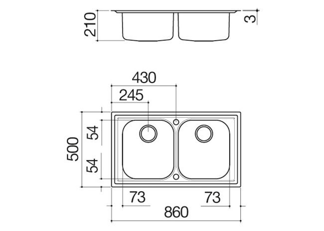 Technisches Datenblatt - Spülbecken B_Level 86x50 Einbau 