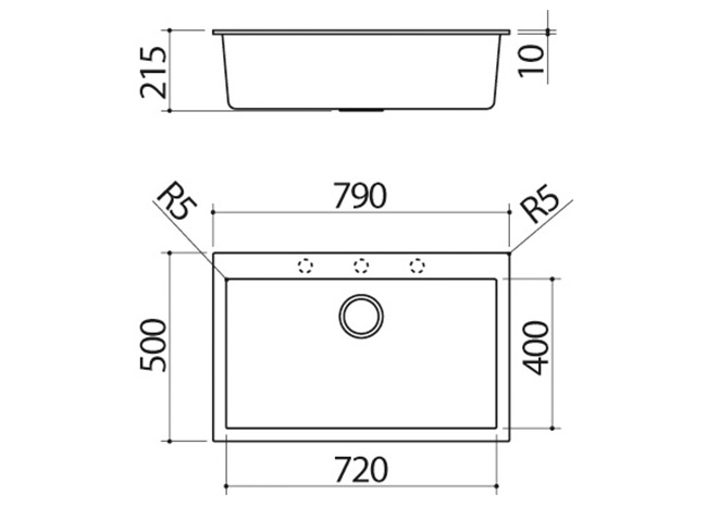 Technical Sheet - 79x50 cm Soul built-in sink 