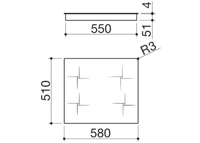 Fiche technique - Table de cuisson Green Plus à encastrement et au ras du plan de 60 4 zones à induction