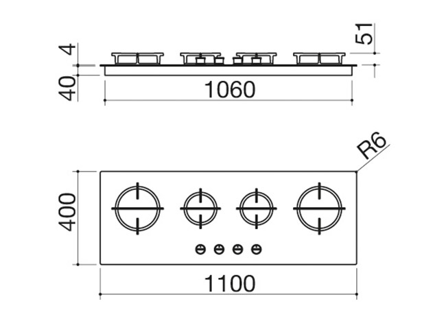Technical Sheet - 110 cm Mood built-in hob