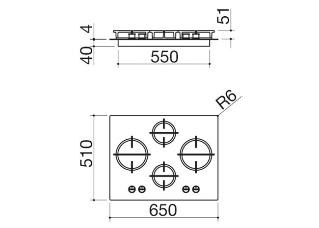 Technical Sheet - 65 cm Mood built-in hob