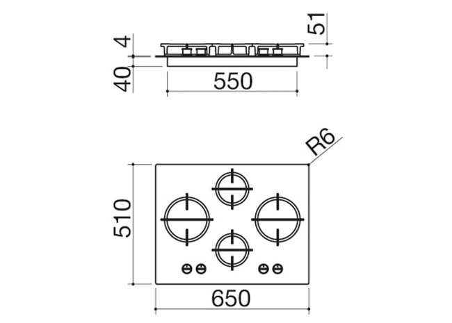 Technical Sheet - 65 cm Mood built-in hob