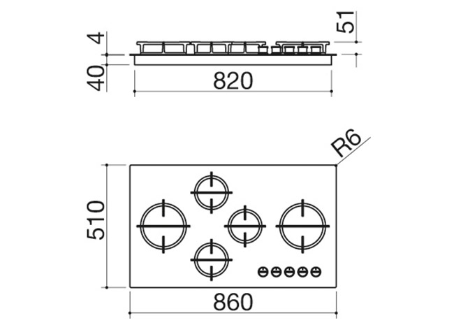 Technical Sheet - 90 cm Mood built-in hob