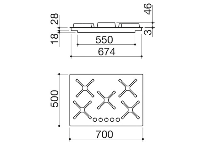 Scheda tecnica - Piano cottura Select Plus incasso da 70