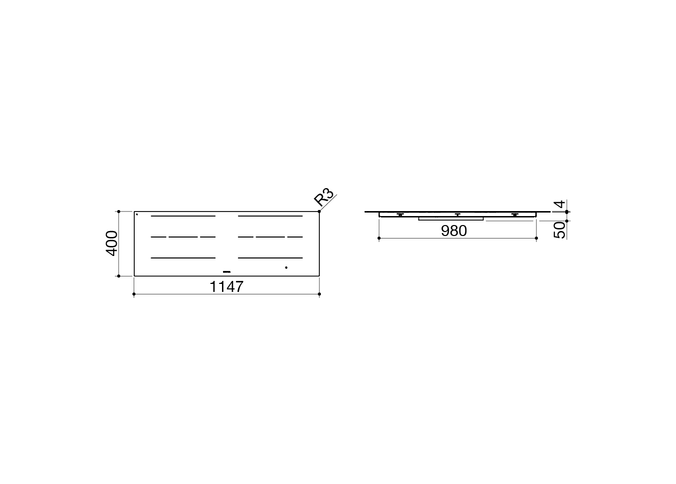 Scheda tecnica - Piano cottura Zen incasso e filo da 114,7x40