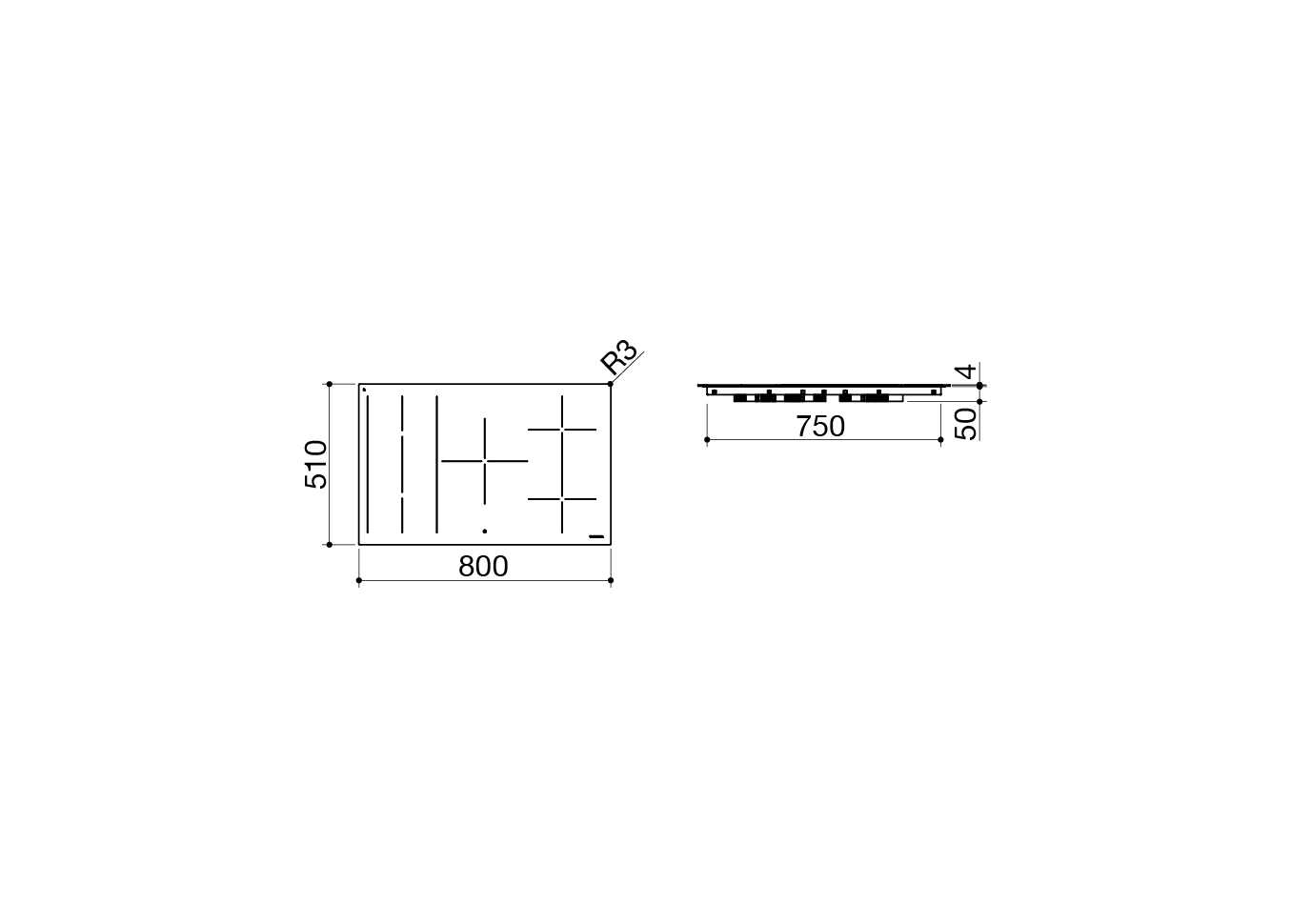 Scheda tecnica - Piano cottura Zen incasso e filo da 80x51