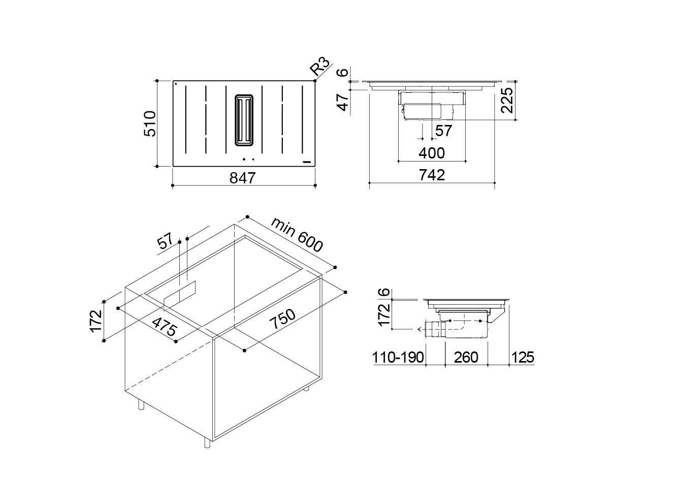 Scheda tecnica - Piano cottura Zen  incasso e filo da 84,7x51 