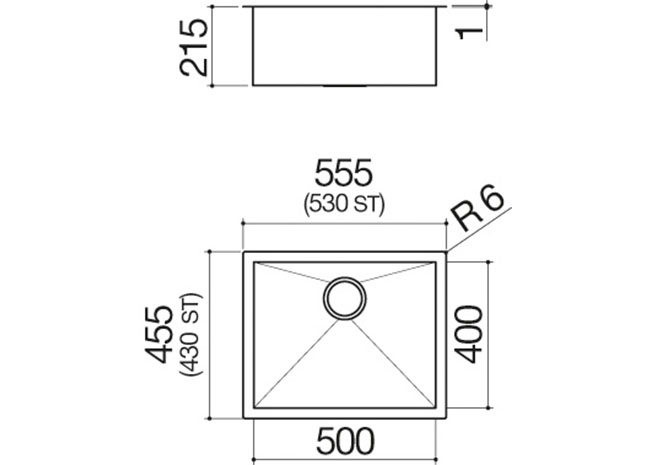 Technisches Datenblatt - Rechteckiges Spülbecken 50x40 R. “0” 
