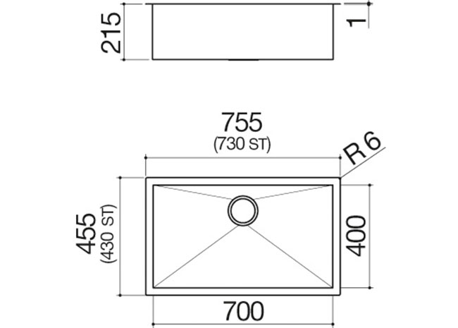 Ficha técnica - Fregadero cuadrado R. “0” da 70x40