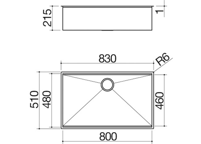 Technisches Datenblatt - Rechteckiges Spülbecken Flexi 80x46 R. “0” 