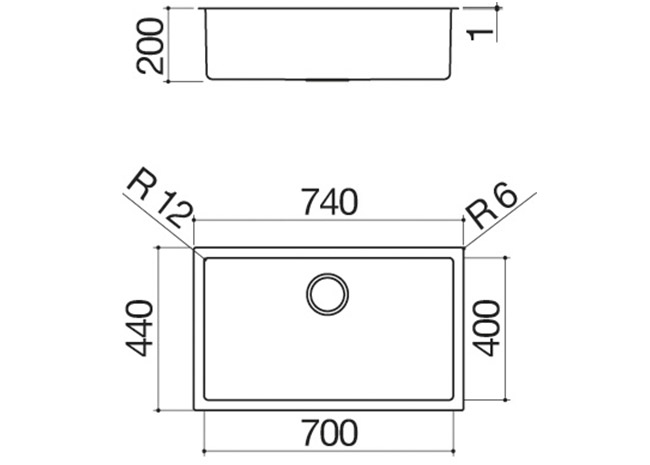 Fiche technique - Cuve Carré R. « 12 » 316 de 70x40 à encastrement, au ras du plan et sous plan