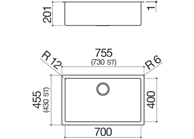 Ficha técnica - Fregadero cuadrado R. “12” da 70x40