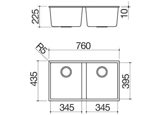 Technical Sheet - 72x39.5 cm Soul Double Squarebowl
