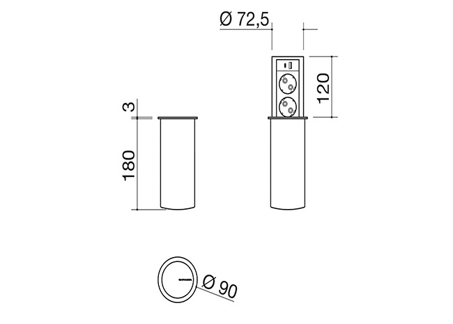 Technical Sheet - Steel pull-out power socket tower