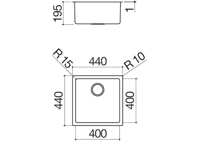Technisches Datenblatt - Rechteckiges Spülbecken 40x40 R. “15” 