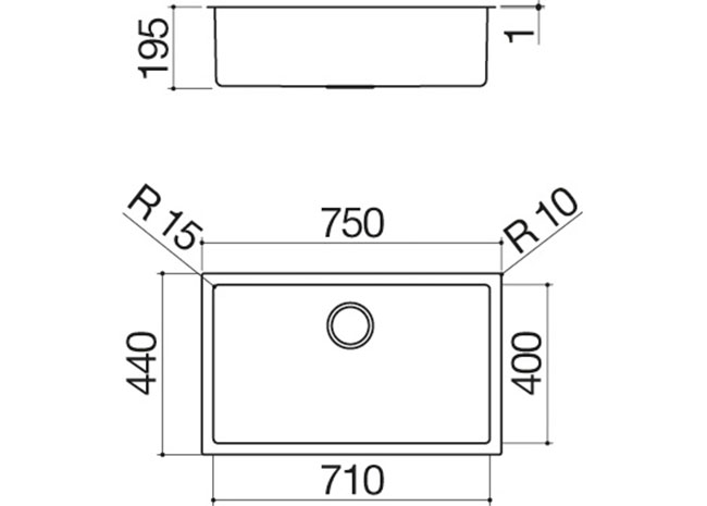 Ficha técnica - Fregadero cuadrado R. “15” da 71x40