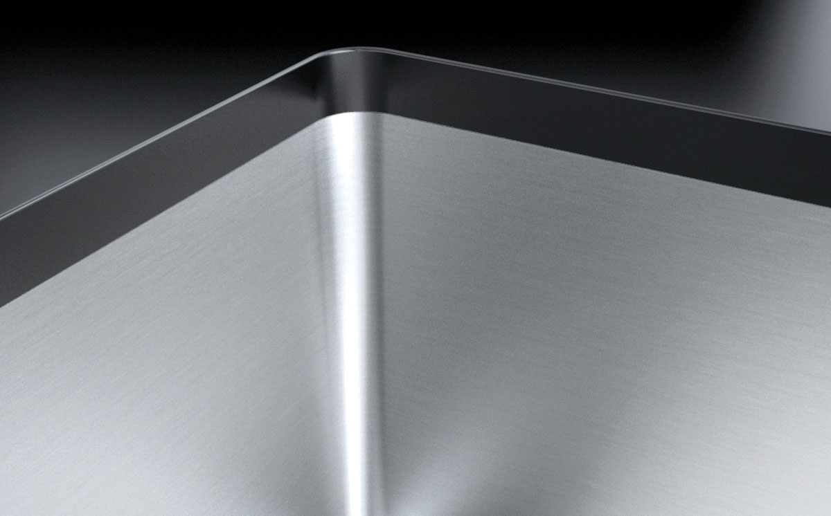 Bordo a incasso sottotop per lavello in acciaio inox.